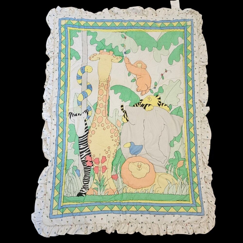VTG 90s Coming Home Lands End Crib Comforter Jungle Animals Sue Dreamer USA Made